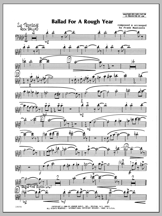 Download Frank Mantooth Ballad For A Rough Year - 2nd Trombone Sheet Music