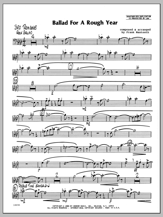 Download Frank Mantooth Ballad For A Rough Year - 3rd Trombone Sheet Music