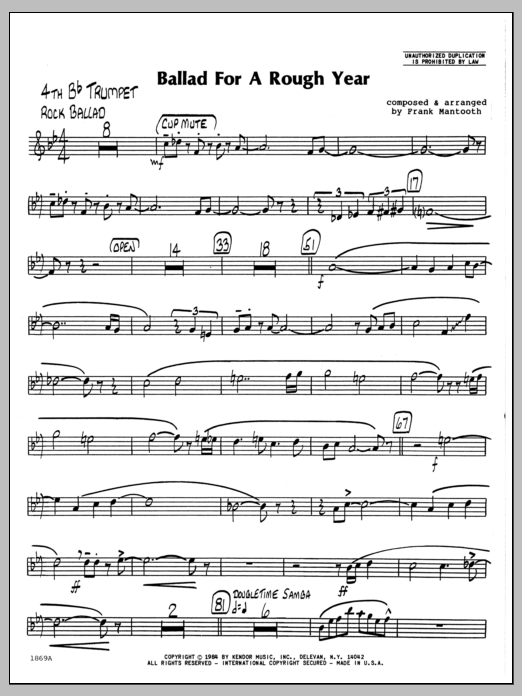 Download Frank Mantooth Ballad For A Rough Year - 4th Bb Trumpe Sheet Music