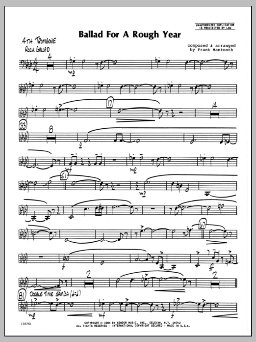 Download Frank Mantooth Ballad For A Rough Year - 4th Trombone Sheet Music