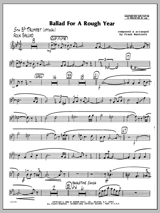 Download Frank Mantooth Ballad For A Rough Year - 5th Bb Trumpe Sheet Music