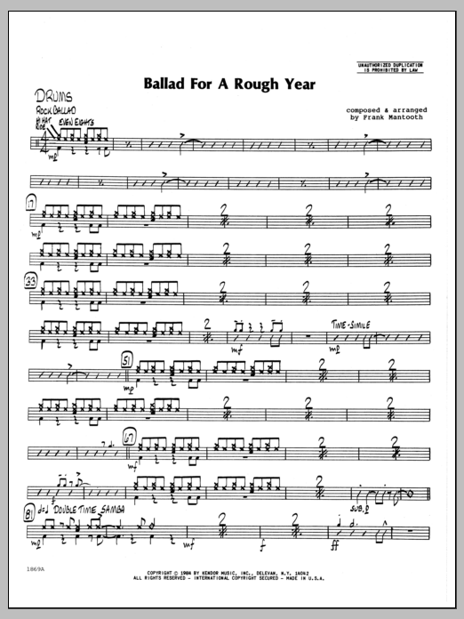 Download Frank Mantooth Ballad For A Rough Year - Drums Sheet Music