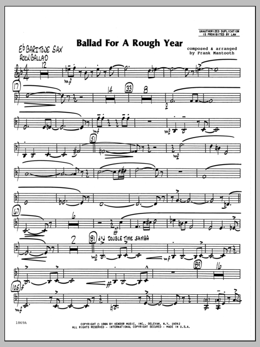 Download Frank Mantooth Ballad For A Rough Year - Eb Baritone S Sheet Music