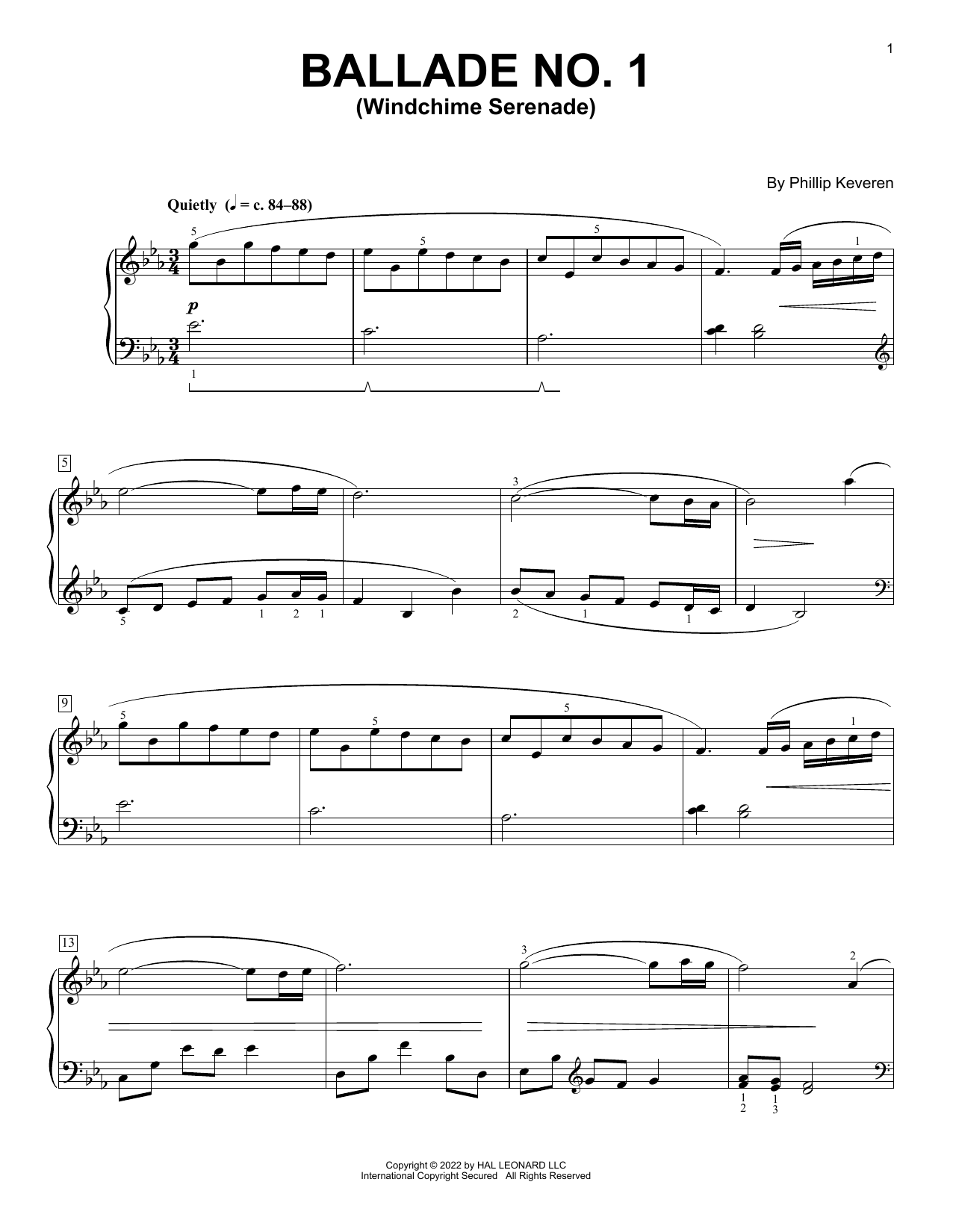 Download Phillip Keveren Ballade No. 1 (Windchime Serenade) Sheet Music