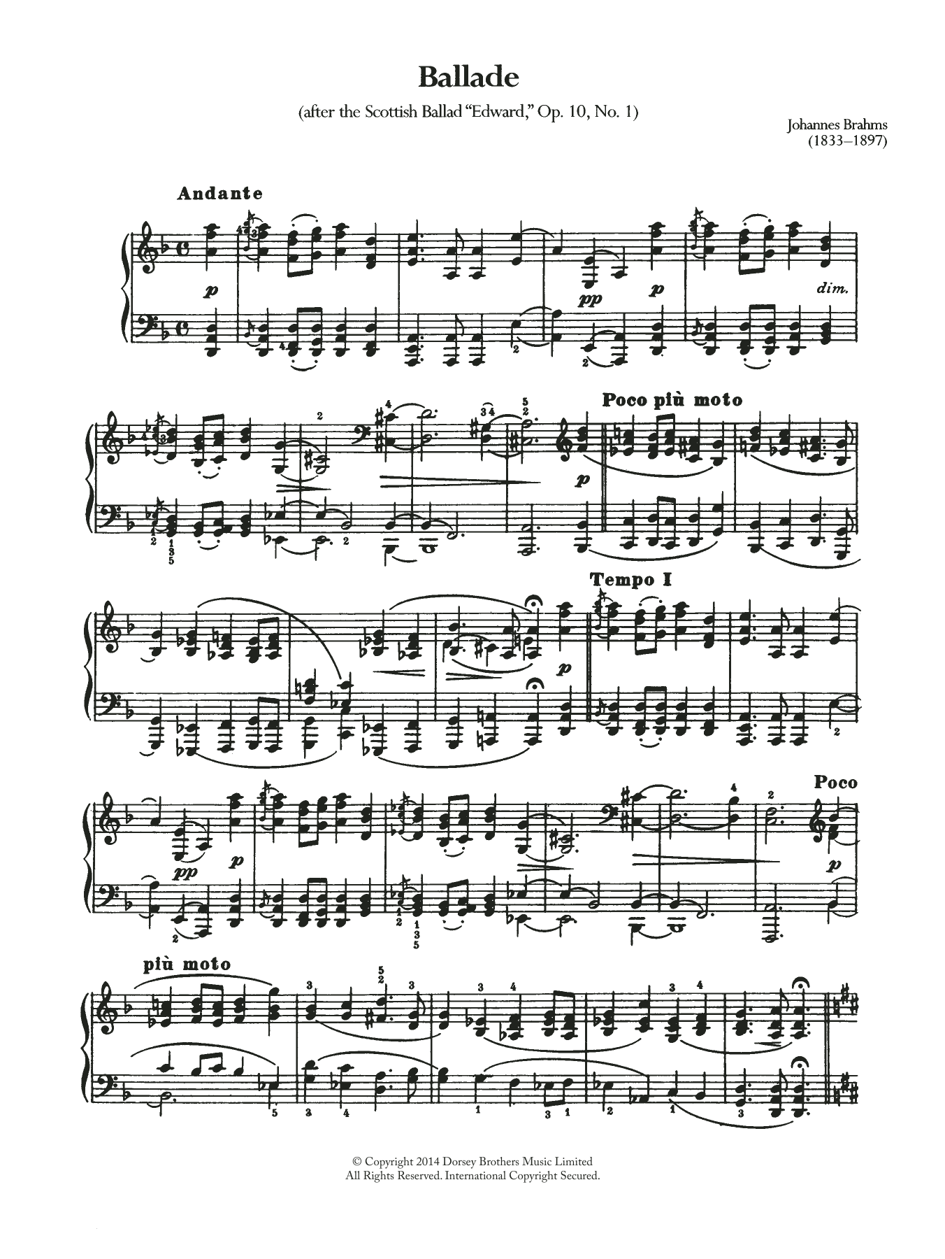Download Johannes Brahms Ballade, Op.10 No.1 Sheet Music