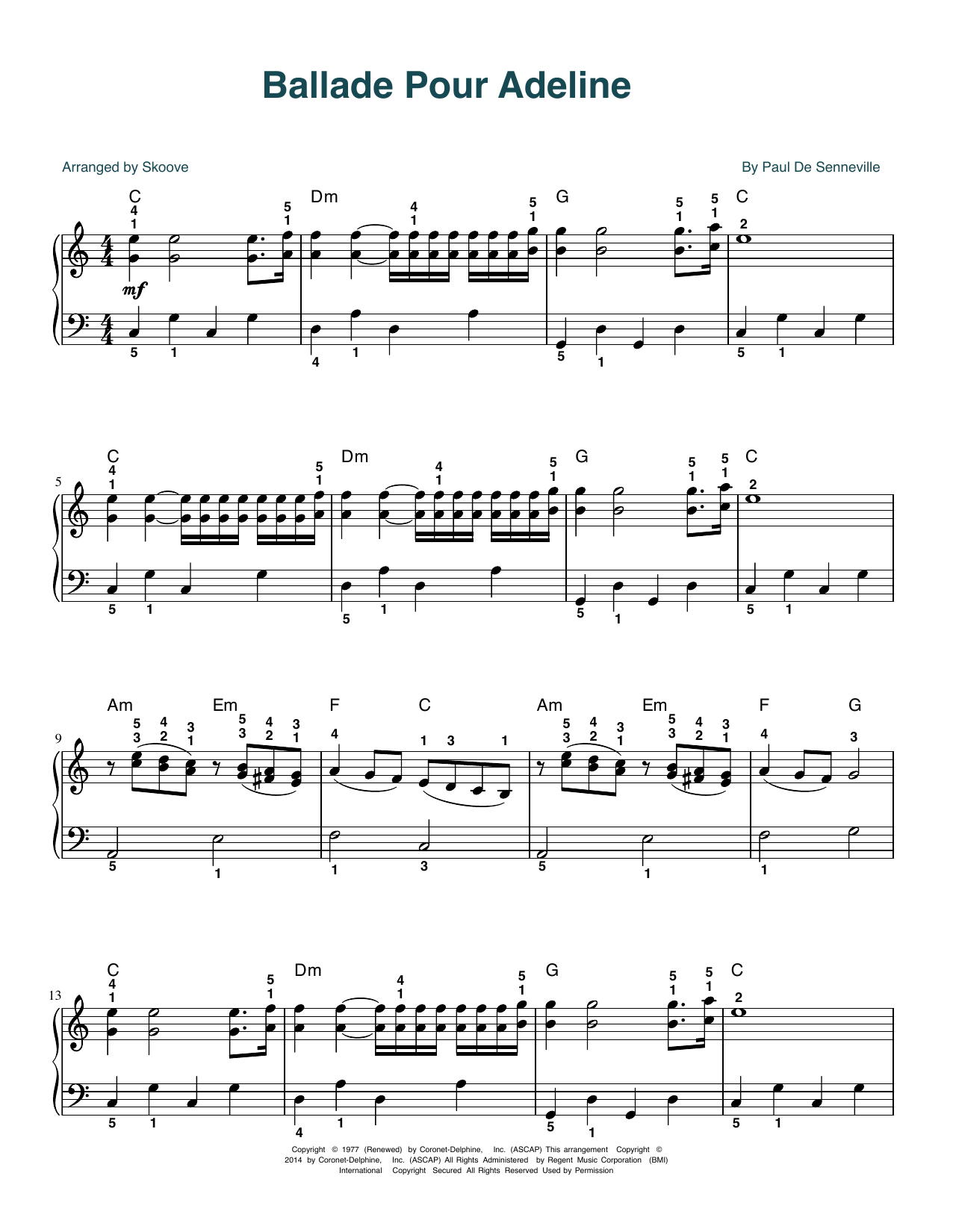 Download Richard Clayderman Ballade Pour Adeline (arr. Skoove) Sheet Music