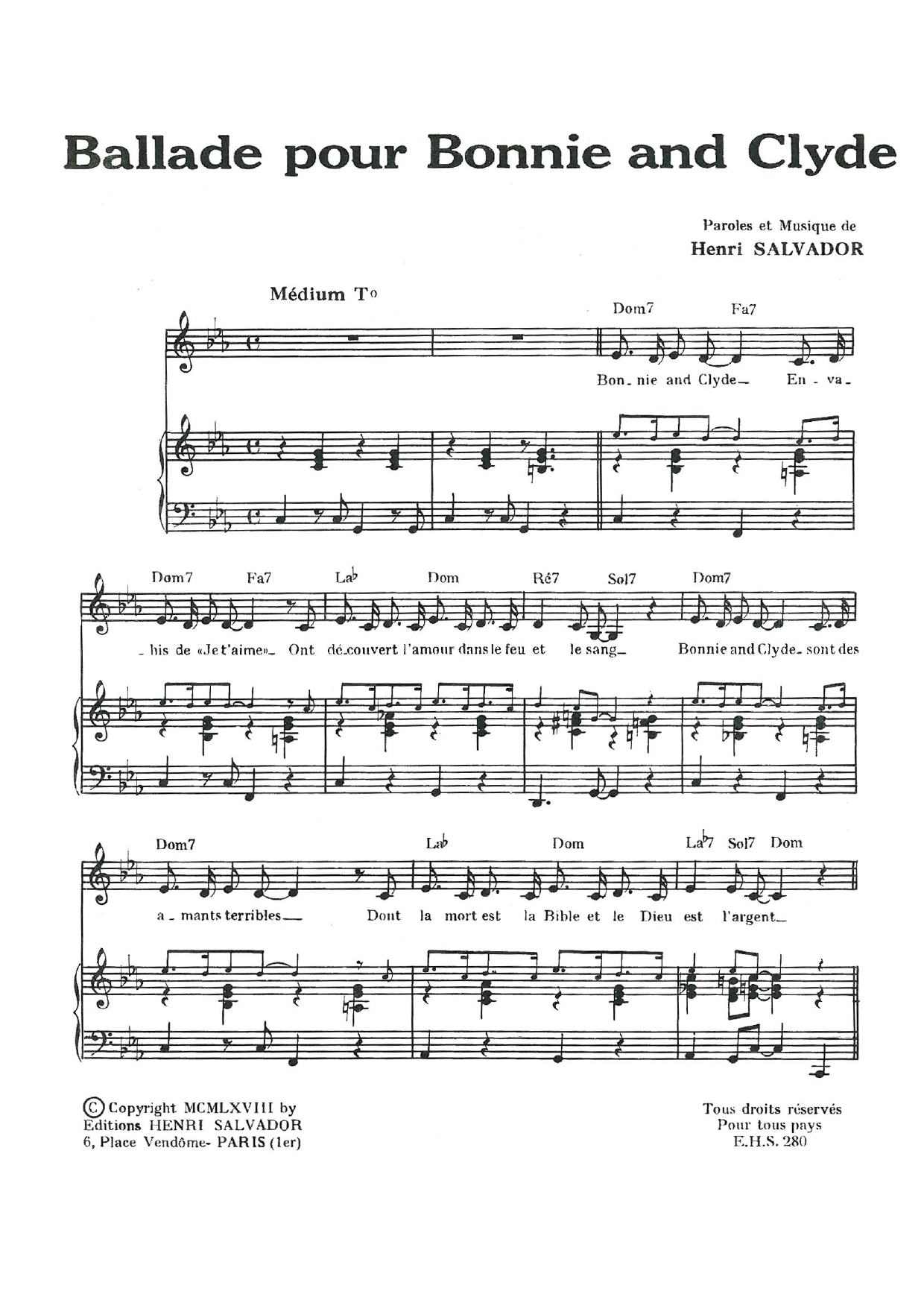 Download Henri Salvador Ballade Pour Bonnie And Clyde Sheet Music