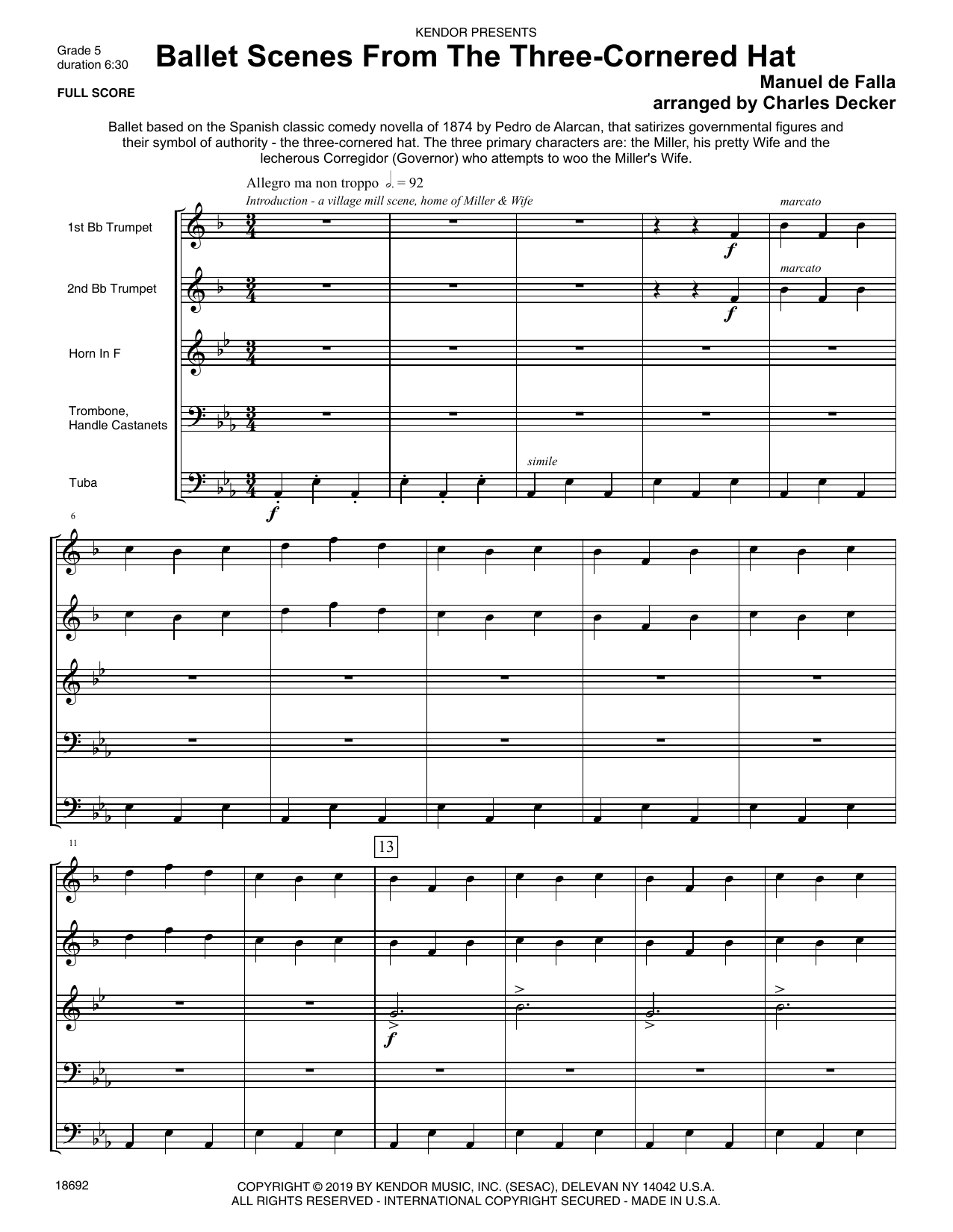 Download Charles Decker Ballet Scenes From The Three-cornered H Sheet Music