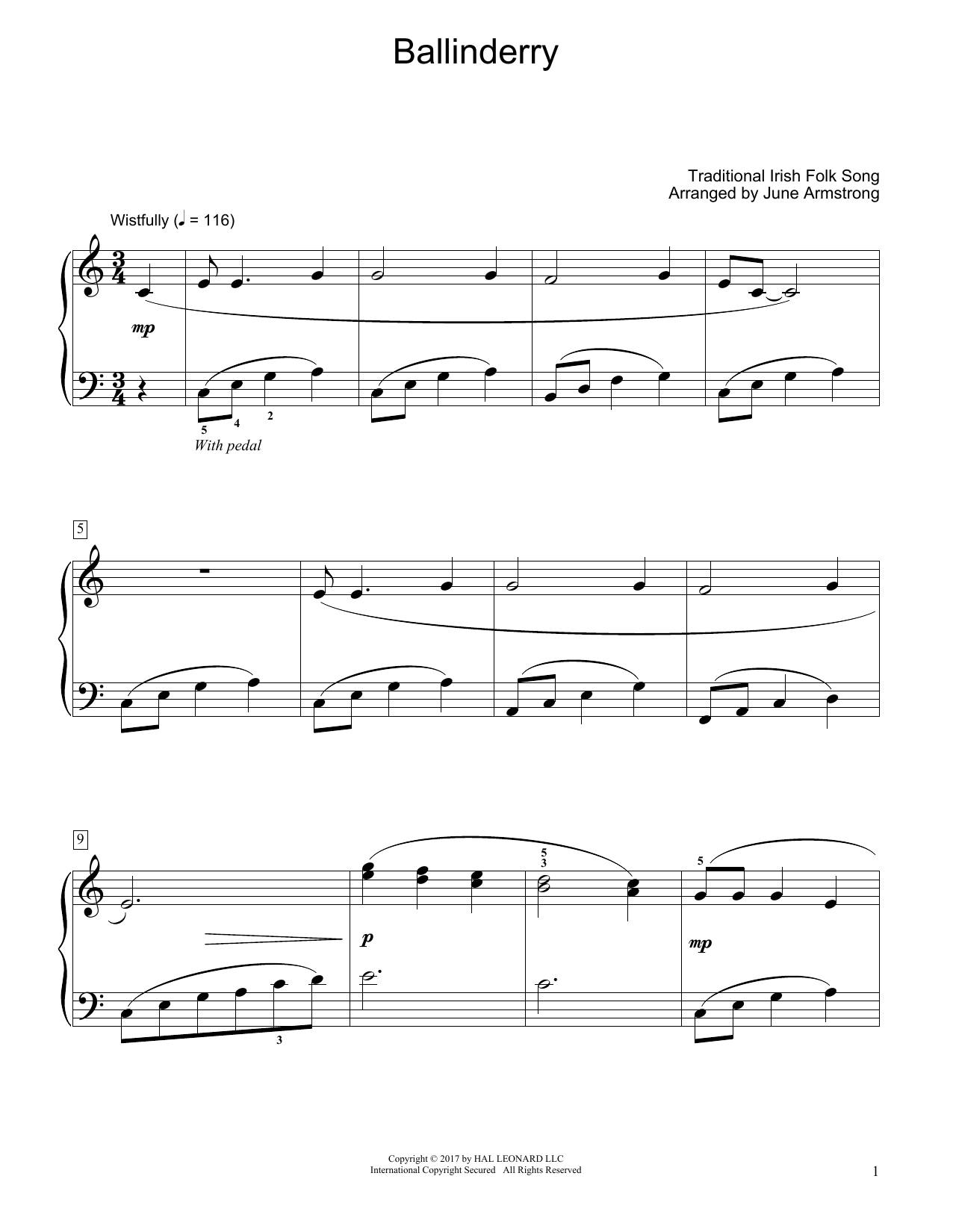 Download Traditional Irish Folk Song Ballinderry (arr. June Armstrong) Sheet Music