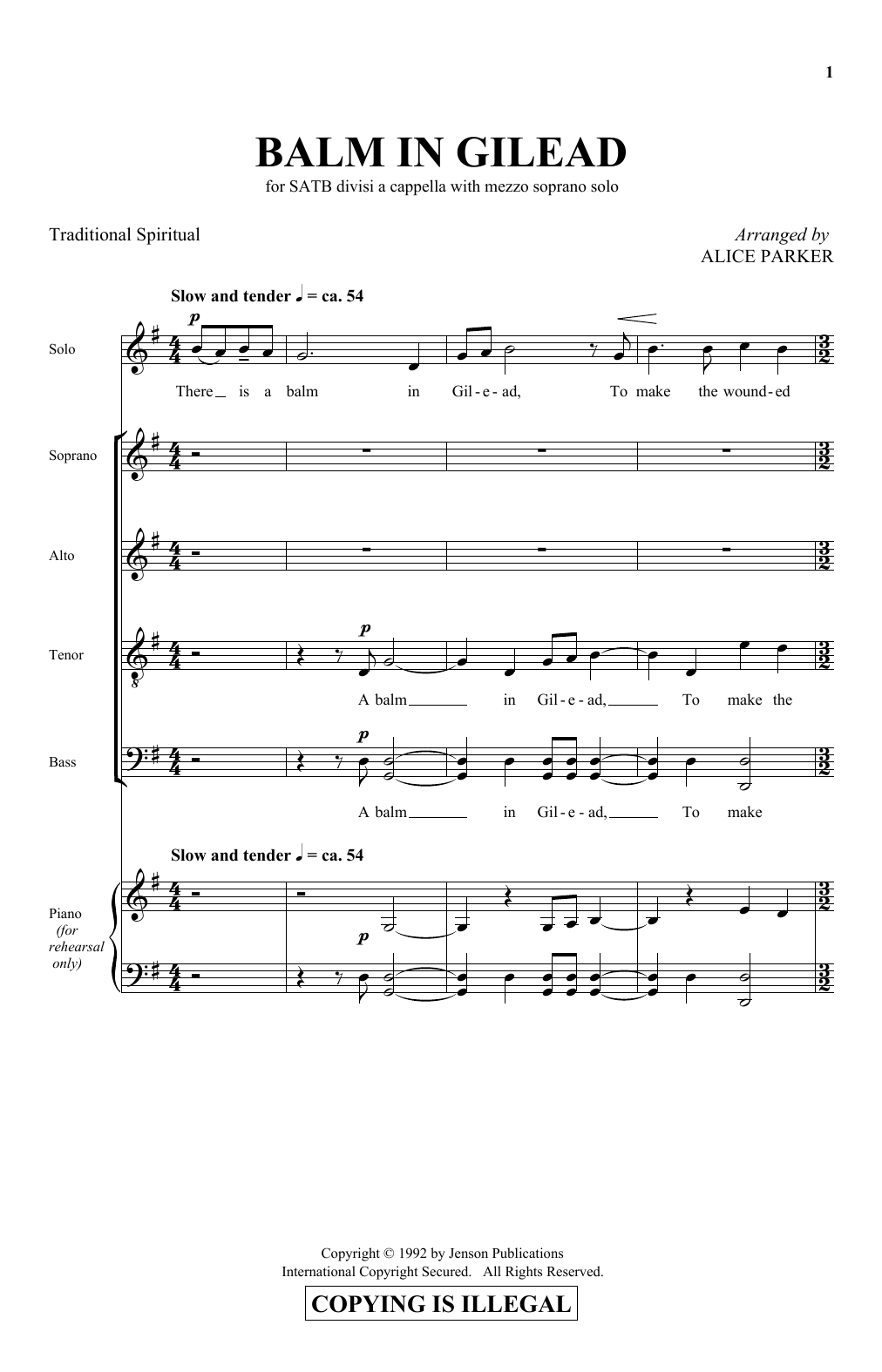 Download Traditional Spiritual Balm In Gilead (arr. Alice Parker) Sheet Music