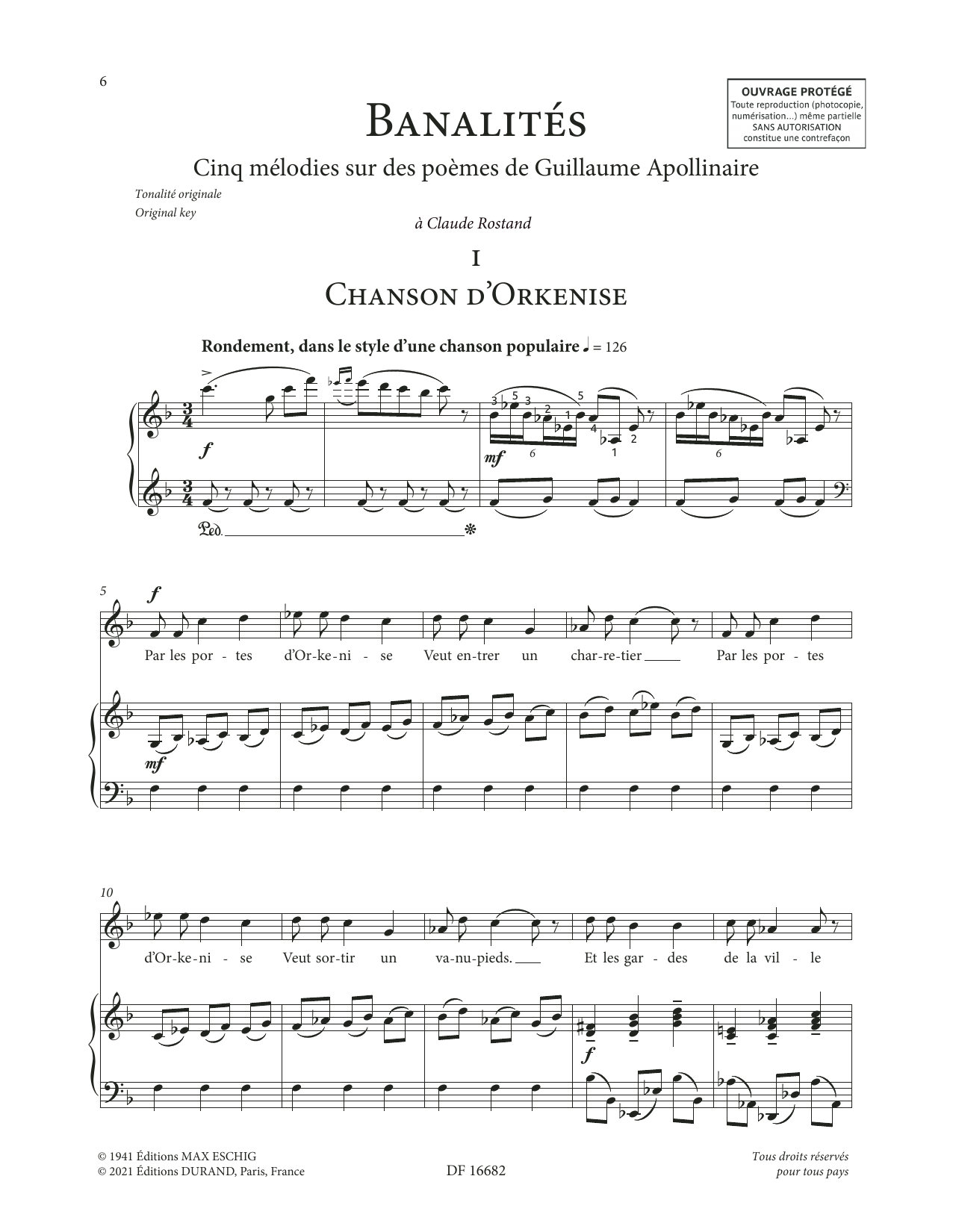 Francis Poulenc Banalités sheet music notes printable PDF score
