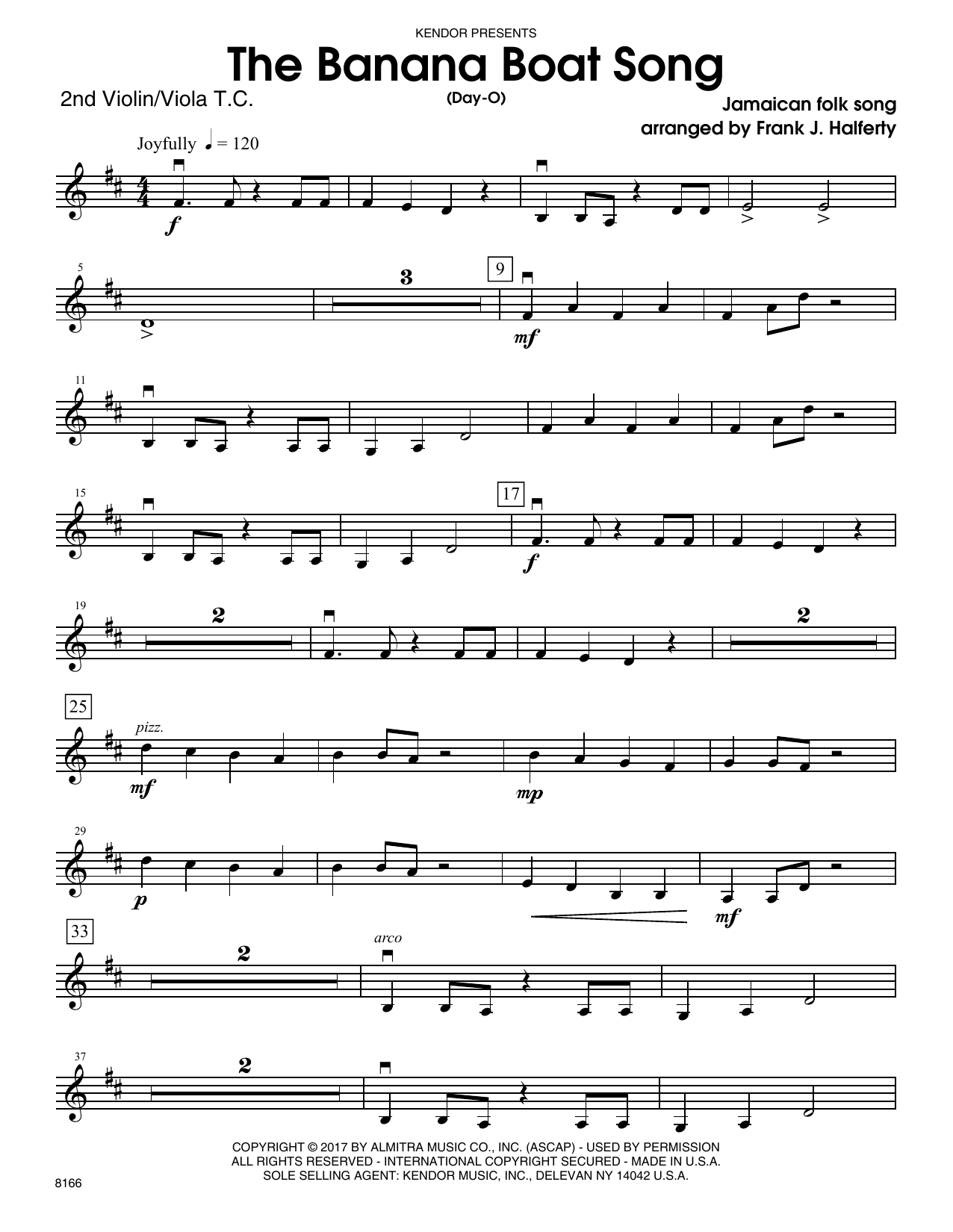 Frank J. Halferty Banana Boat Song, The (Day-O) - 2nd Violin sheet music notes printable PDF score