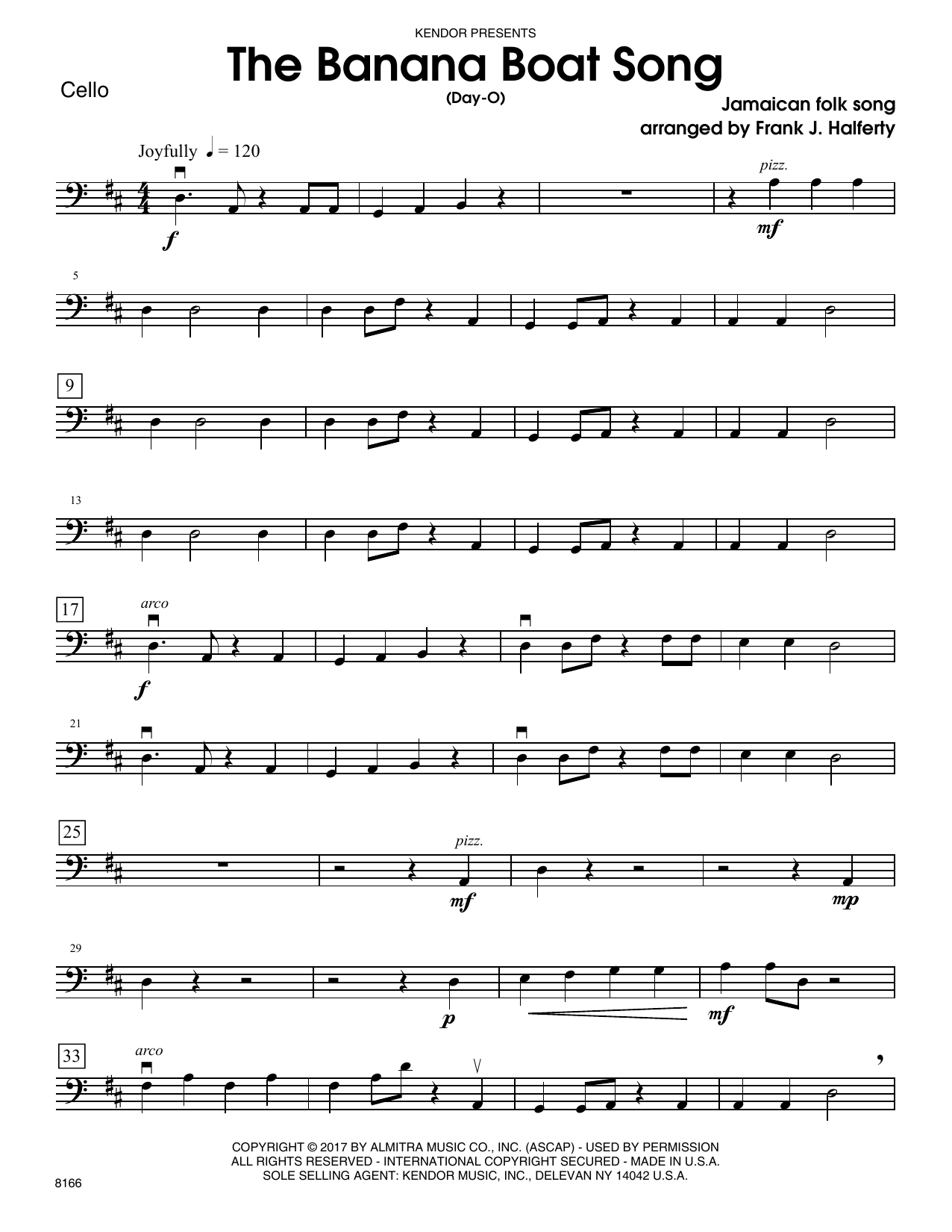 Frank J. Halferty Banana Boat Song, The (Day-O) - Cello sheet music notes printable PDF score