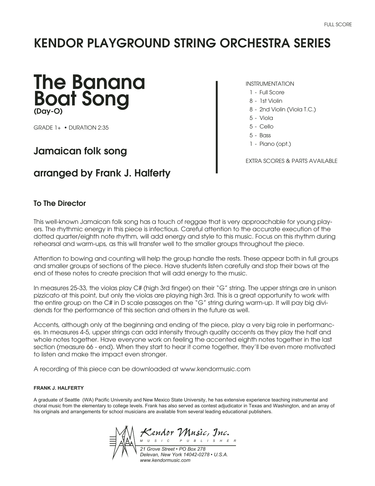 Frank J. Halferty Banana Boat Song, The (Day-O) - Full Score sheet music notes printable PDF score
