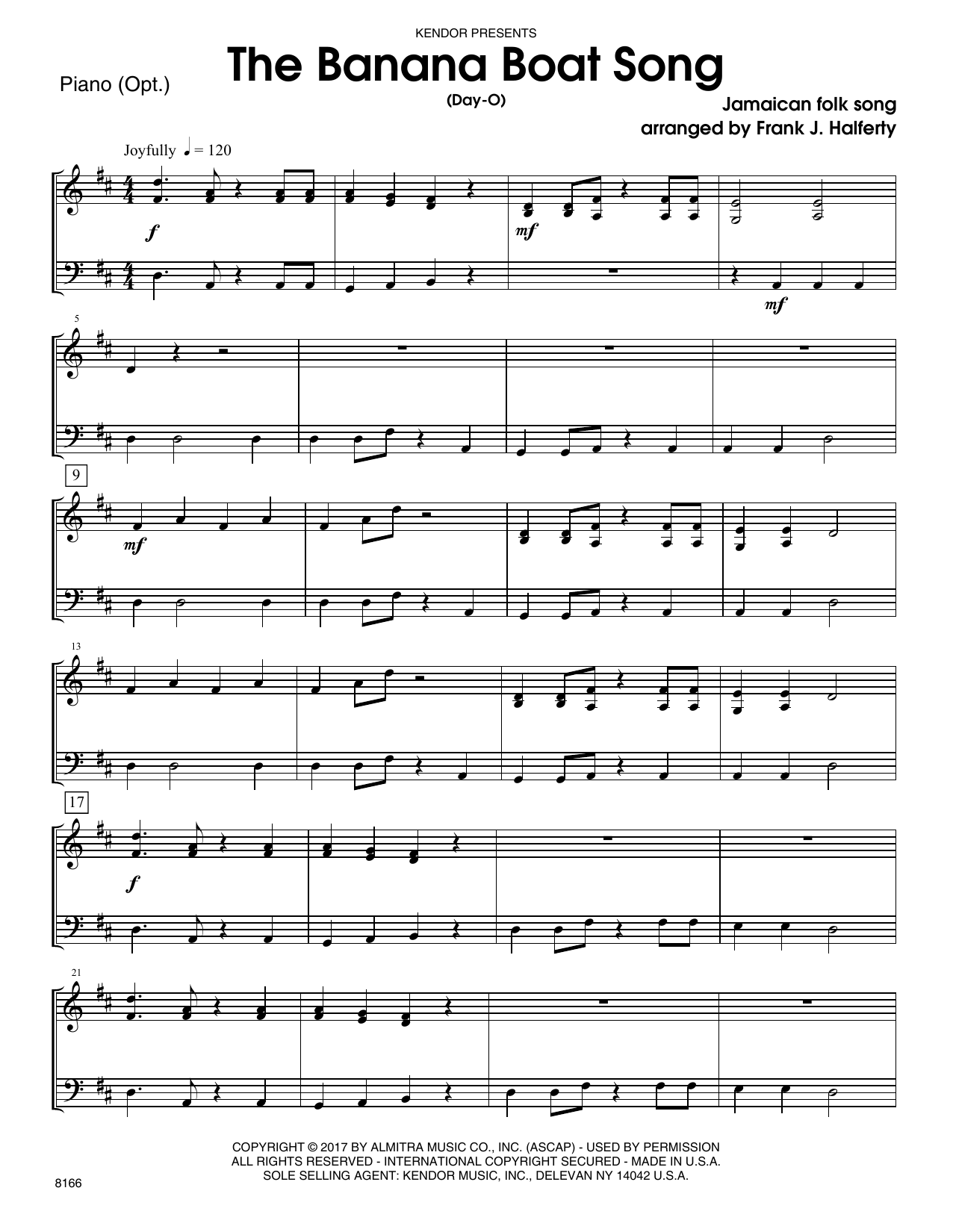 Download Frank J. Halferty Banana Boat Song, The (Day-O) - Piano A Sheet Music