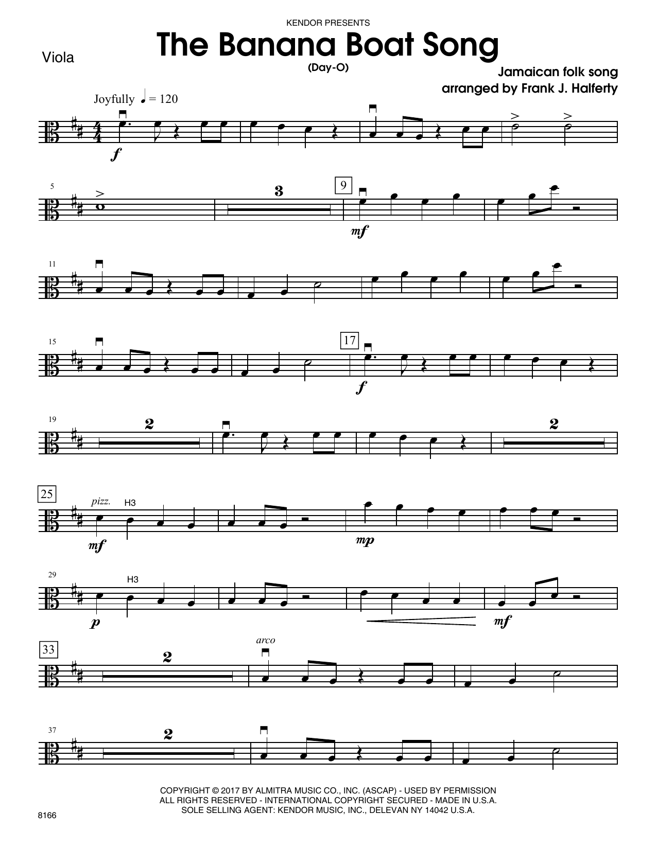 Download Frank J. Halferty Banana Boat Song, The (Day-O) - Viola Sheet Music