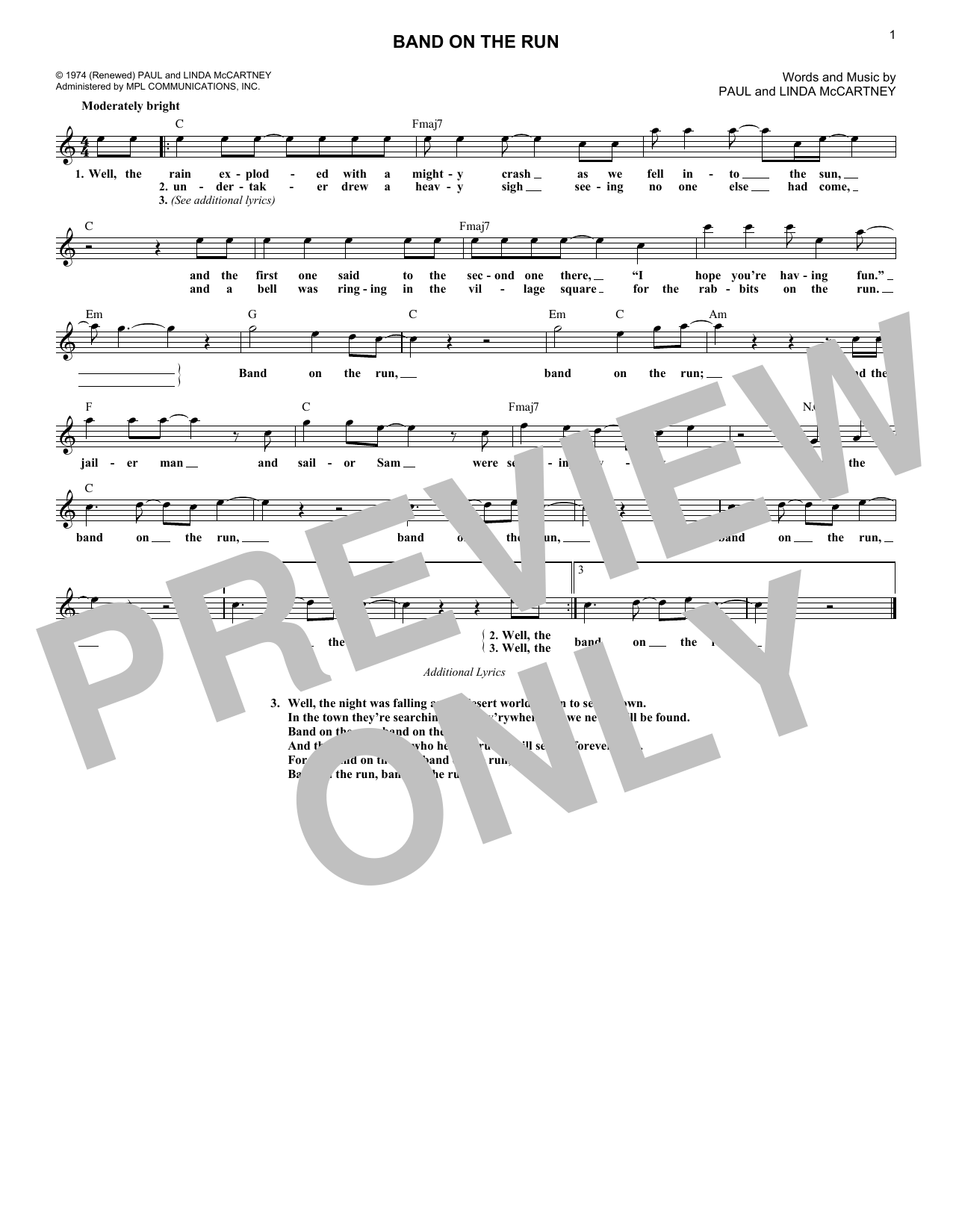 Download Paul McCartney and Wings Band On The Run Sheet Music
