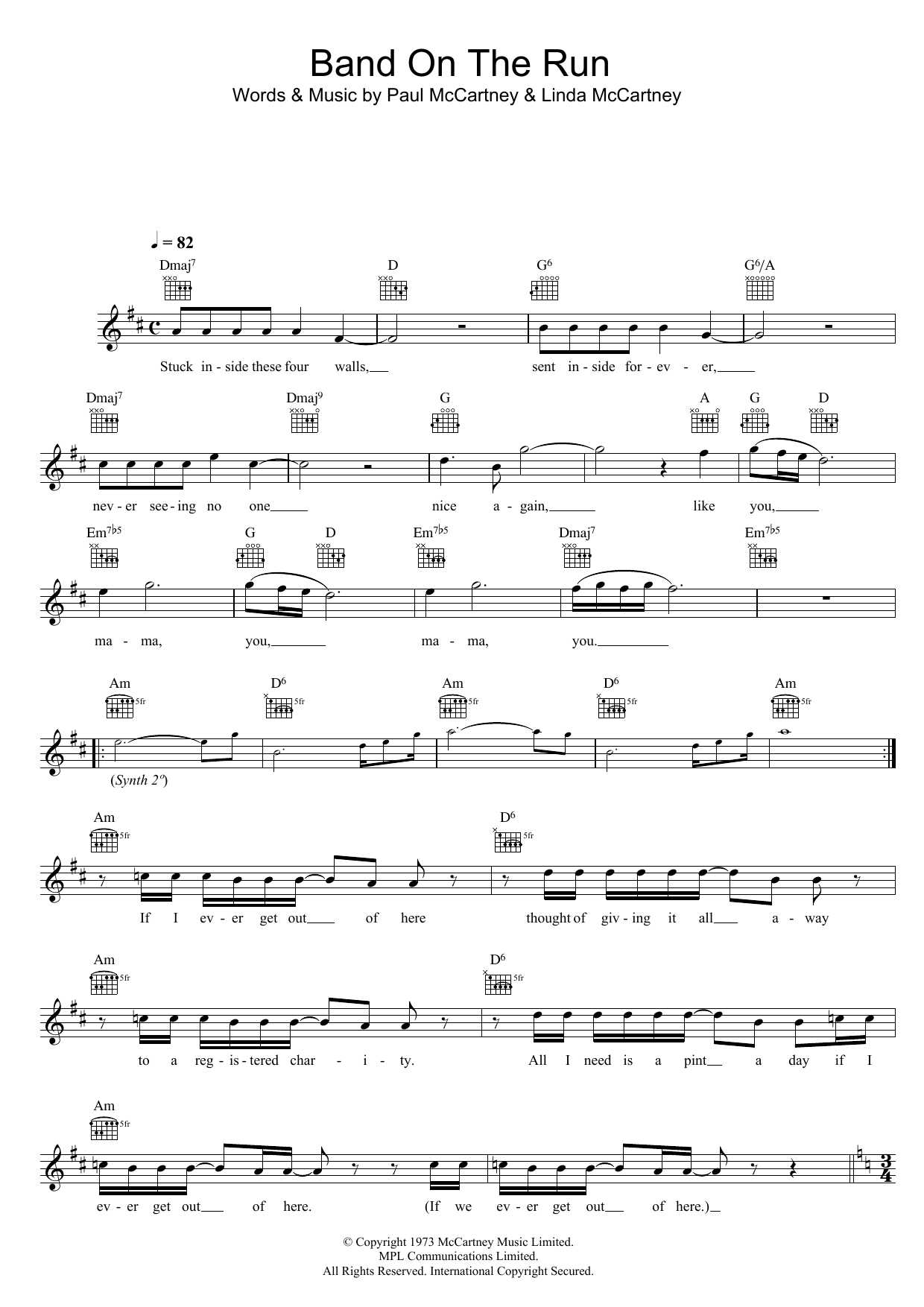 Download Wings Band On The Run Sheet Music