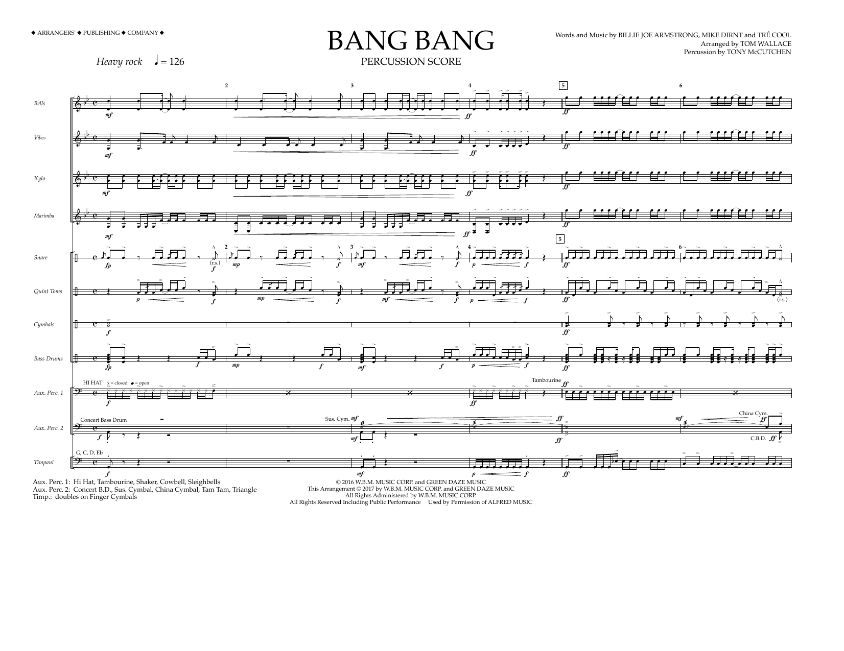Download Tom Wallace Bang Bang - Percussion Score Sheet Music