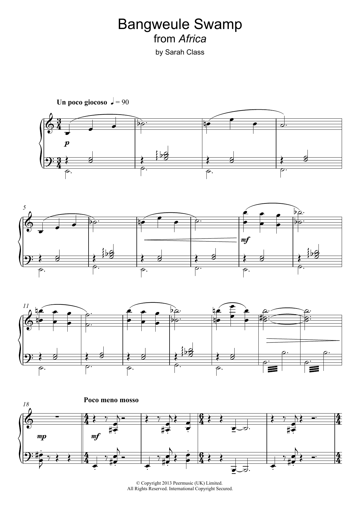 Download Sarah Class Bangweule Swamp (from 'Africa') Sheet Music