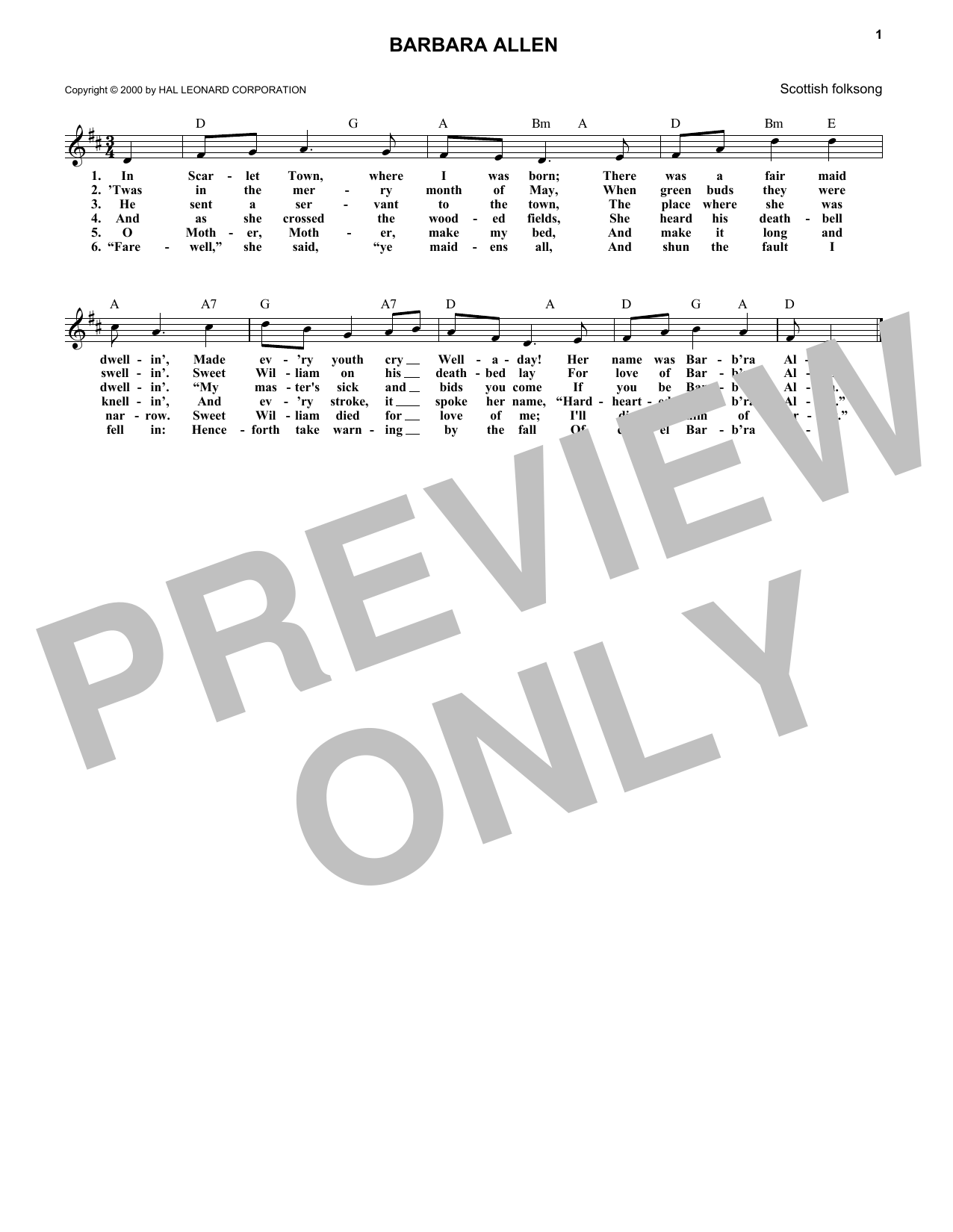 Download Traditional English Barbara Allen Sheet Music