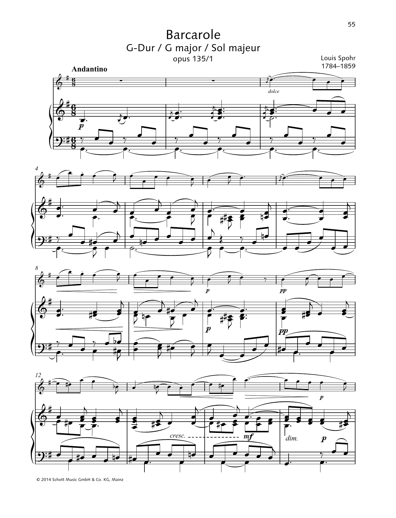 Download Louis Spohr Barcarole G major Sheet Music