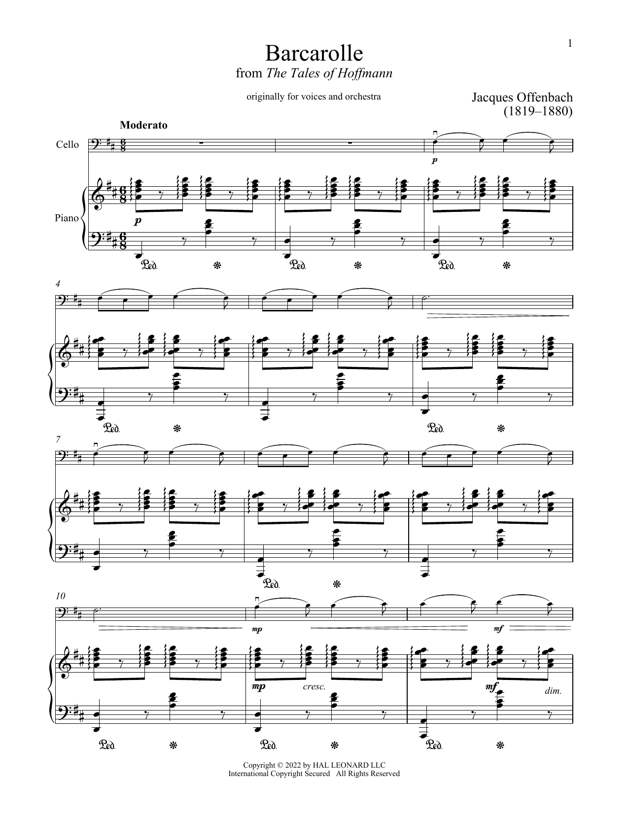 Download Jacques Offenbach Barcarolle Sheet Music