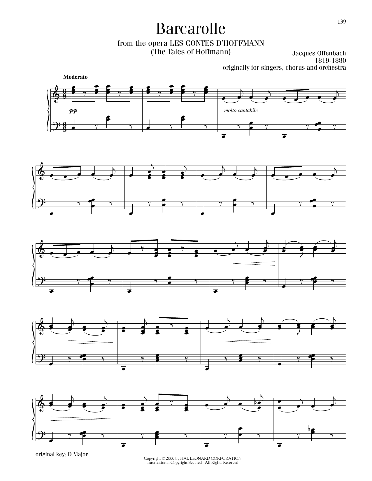 Jacques Offenbach Barcarolle sheet music notes printable PDF score