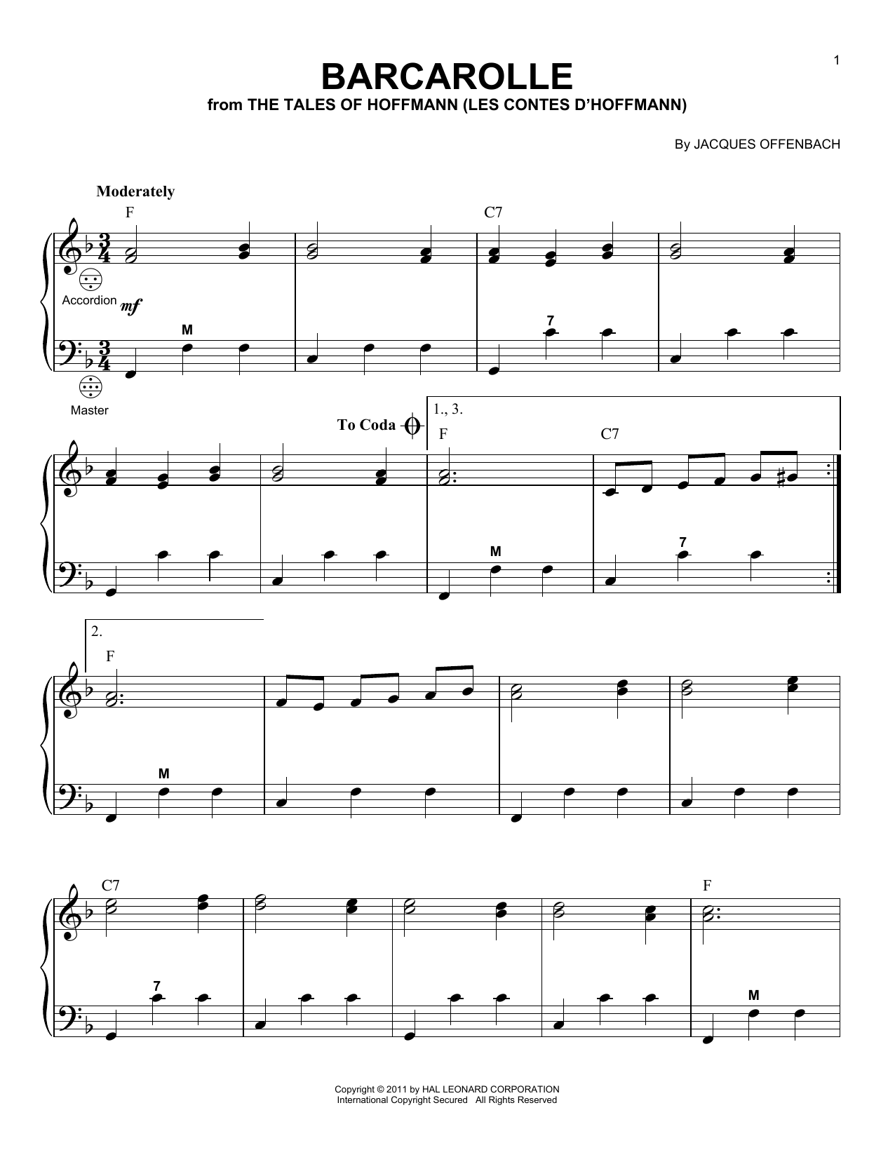 Download Jacques Offenbach Barcarolle Sheet Music