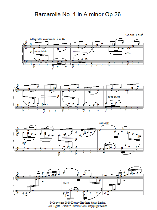 Download Gabriel Fauré Barcarolle No.1 In A Minor Op.26 Sheet Music