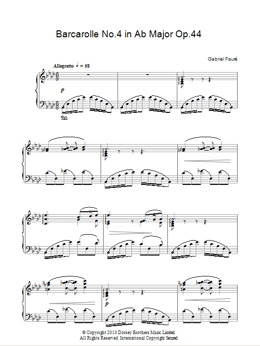 Download Gabriel Fauré Barcarolle No.4 In A Flat Major Op.44 Sheet Music