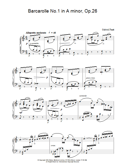 Download Gabriel Fauré Barcarolle No.1 in A minor, Op.26 Sheet Music