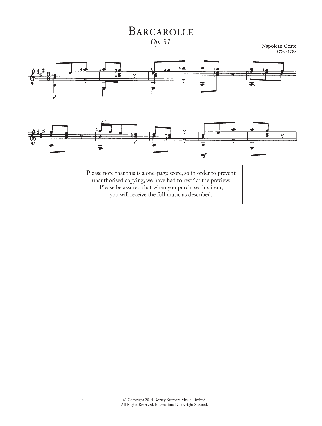 Download Napoleon Coste Barcarolle, Op.51 Sheet Music