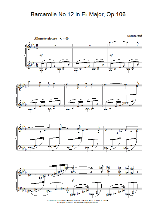 Gabriel Fauré Barcarolle No.12 in E Flat Major, Op.106 sheet music notes printable PDF score