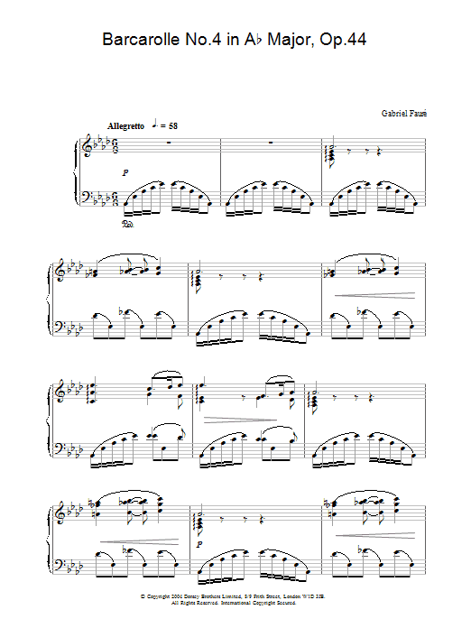 Gabriel Fauré Barcarolle No.4 in A Flat Major, Op.44 sheet music notes printable PDF score