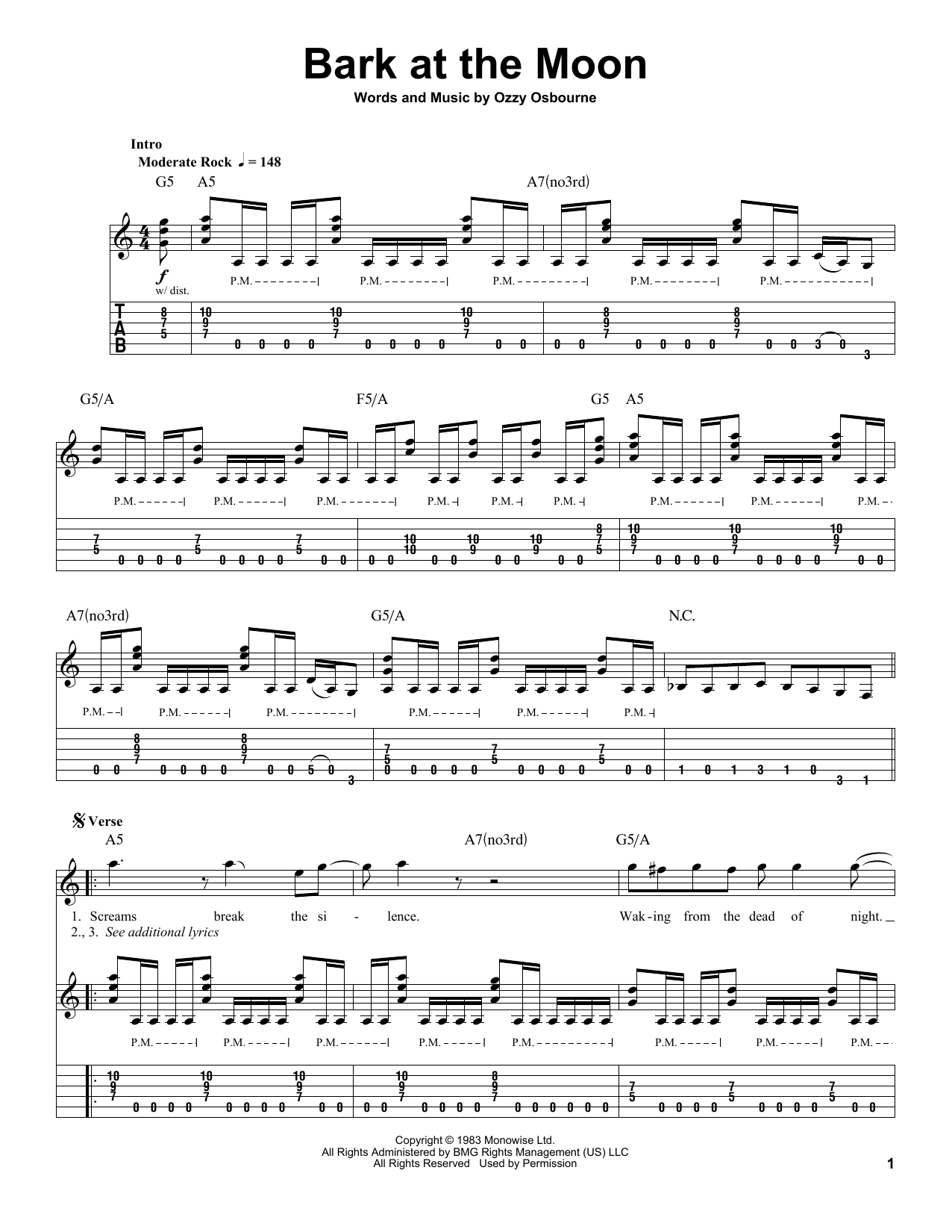 Download Ozzy Osbourne Bark At The Moon Sheet Music