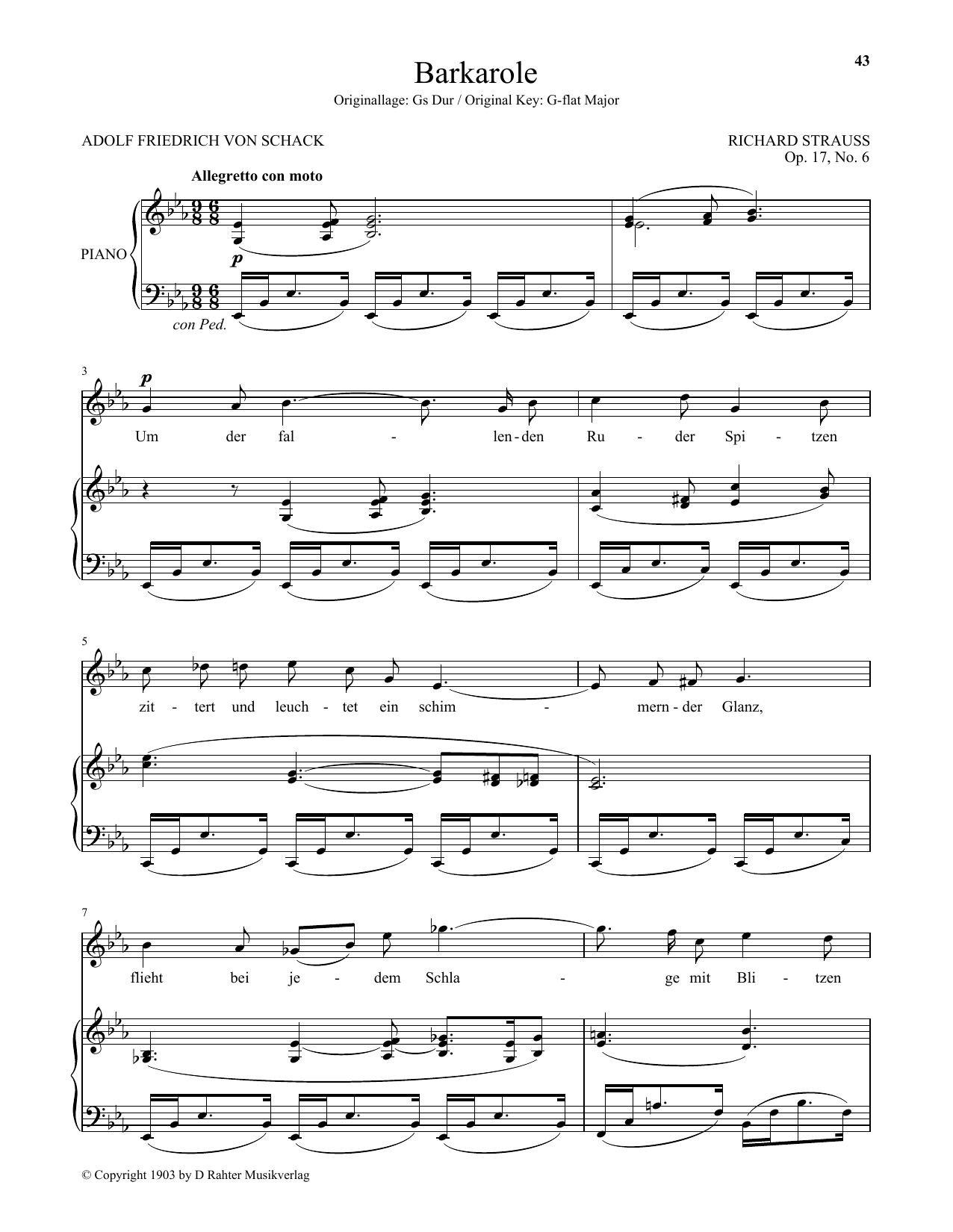 Download Richard Strauss Barkarole (Low Voice) Sheet Music
