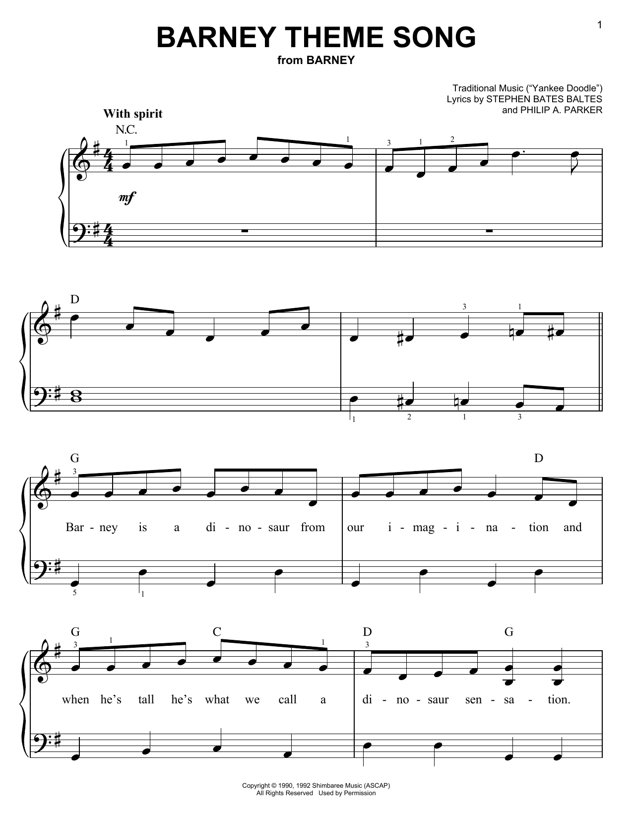 Download Stephen Bates Baltes and Philip A. P Barney Theme Song (from Barney) Sheet Music