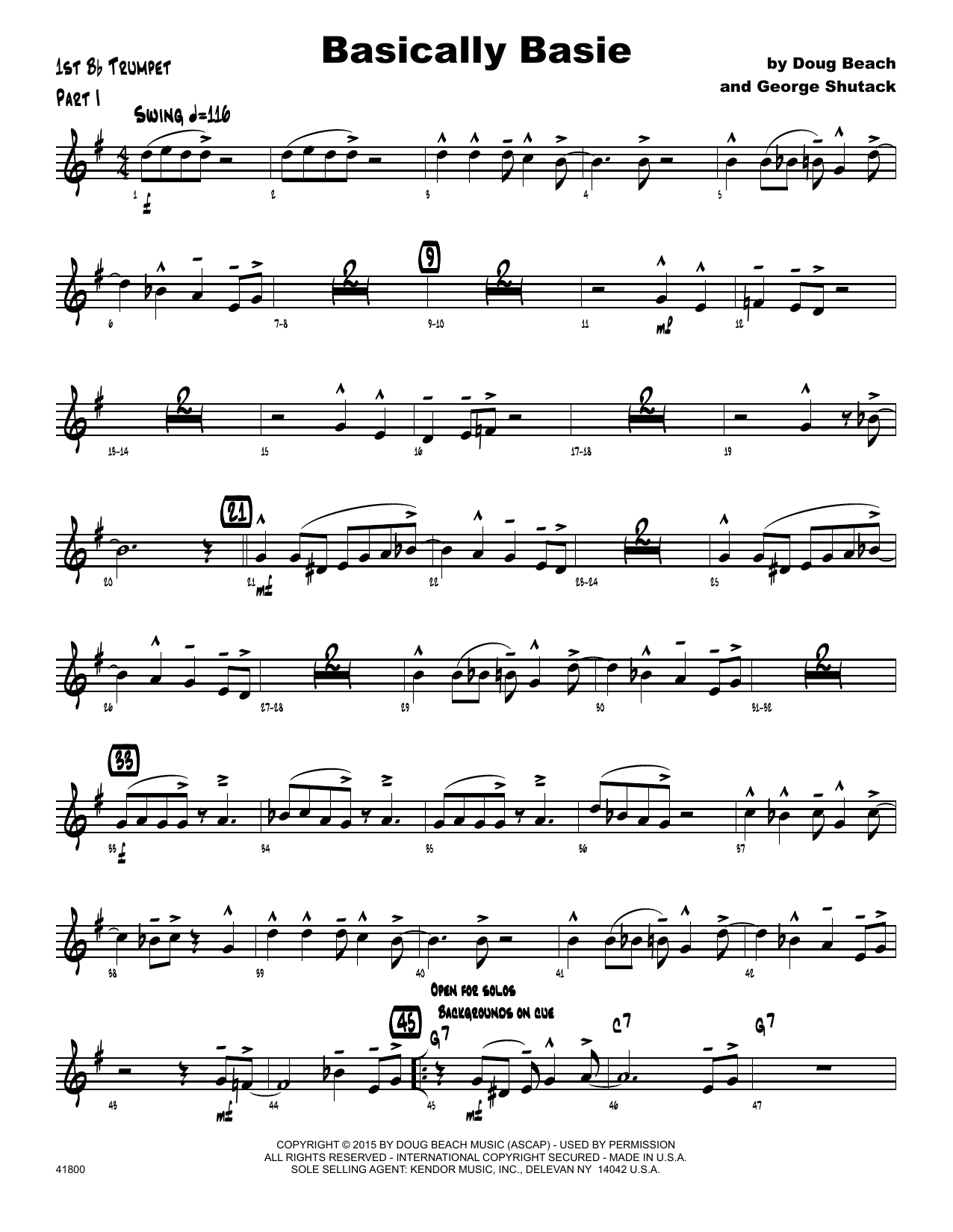 Download Doug Beach Basically Basie - 1st Bb Trumpet Sheet Music