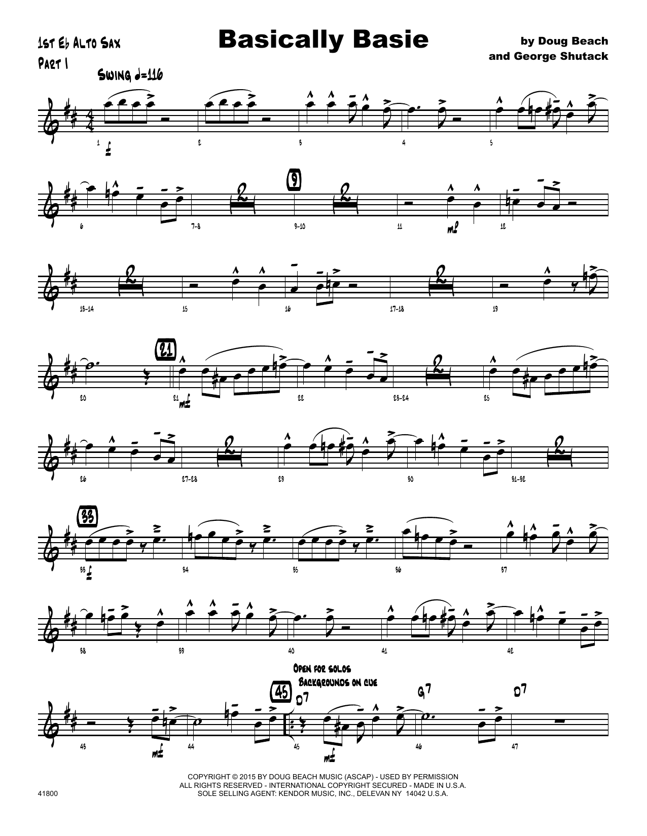 Download Doug Beach Basically Basie - 1st Eb Alto Saxophone Sheet Music