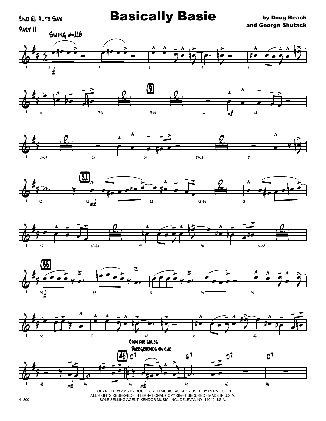 Download Doug Beach Basically Basie - 2nd Eb Alto Saxophone Sheet Music