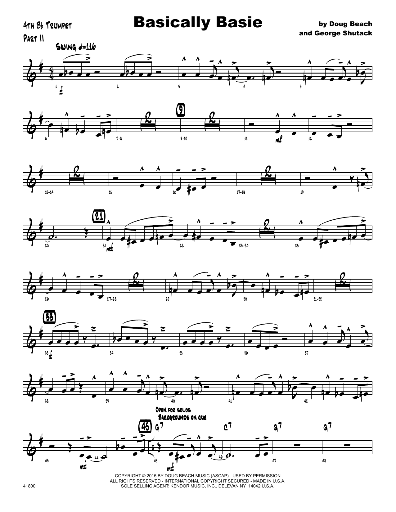 Download Doug Beach Basically Basie - 4th Bb Trumpet Sheet Music