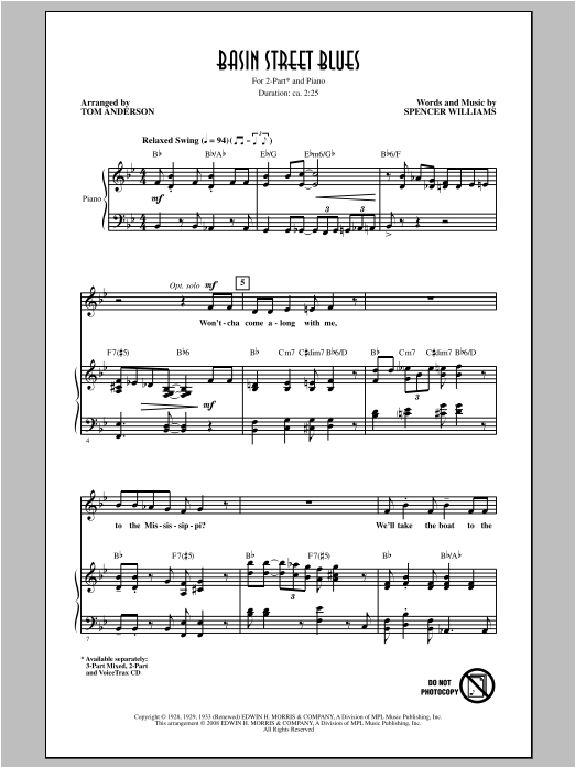 Download Louis Armstrong Basin Street Blues (arr. Tom Anderson) Sheet Music