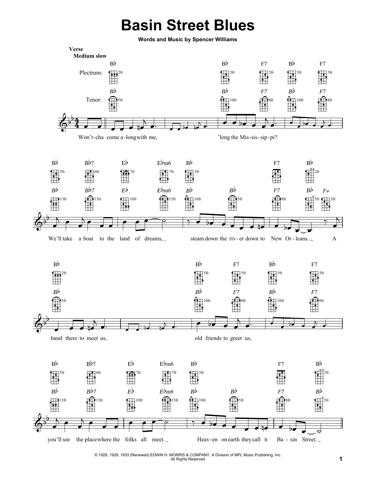 Spencer Williams Basin Street Blues sheet music notes printable PDF score