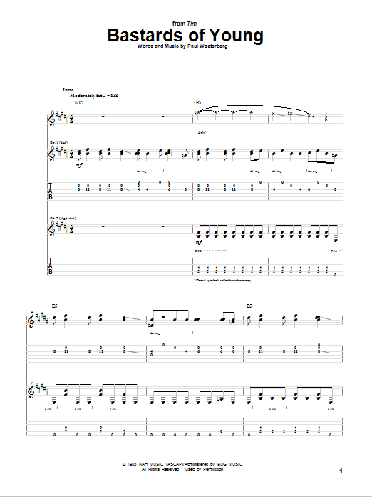 Download The Replacements Bastards Of Young Sheet Music