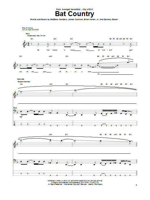 Download Avenged Sevenfold Bat Country Sheet Music