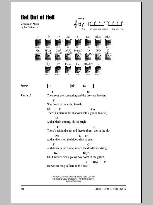 Download Meat Loaf Bat Out Of Hell Sheet Music