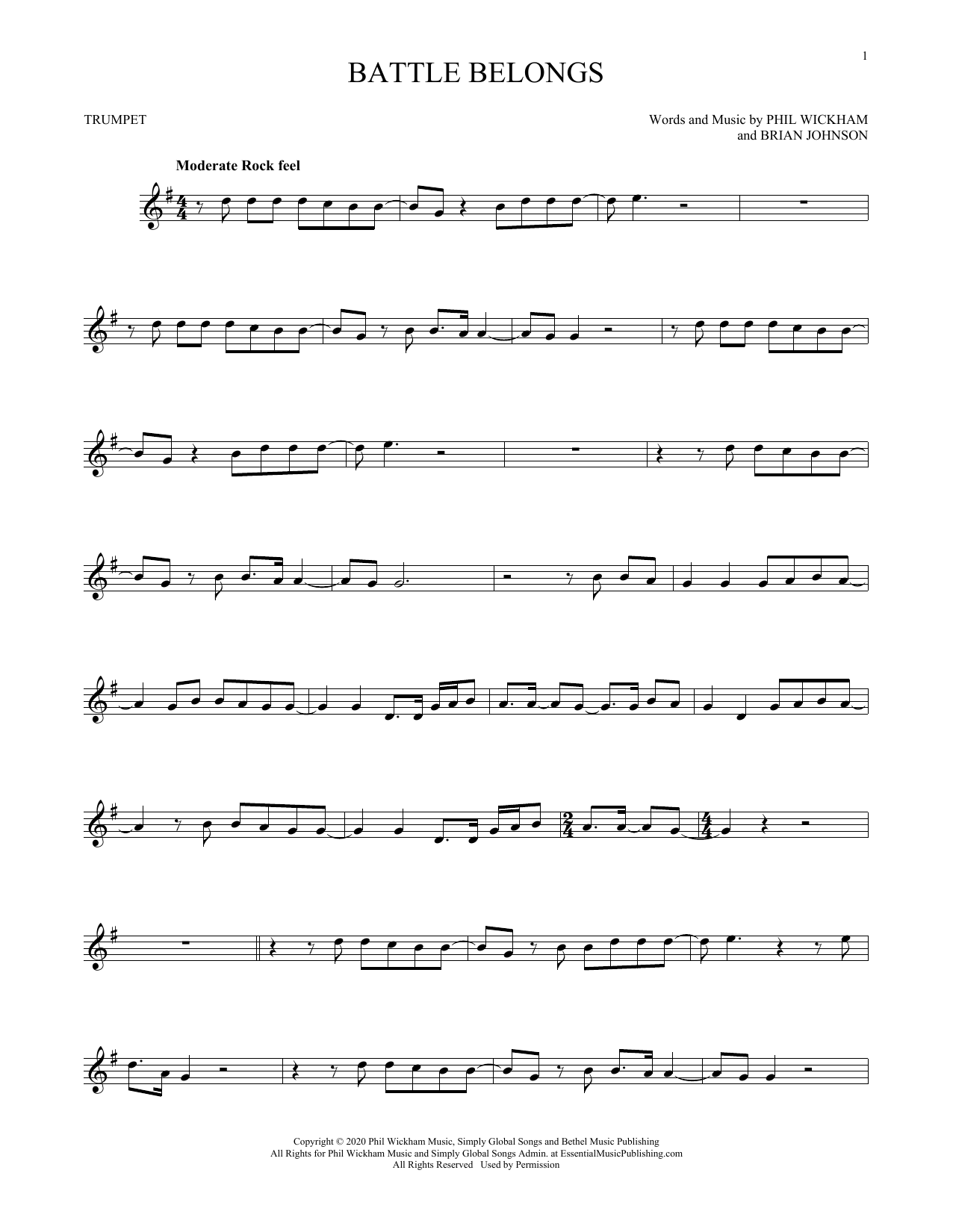Phil Wickham Battle Belongs sheet music notes printable PDF score