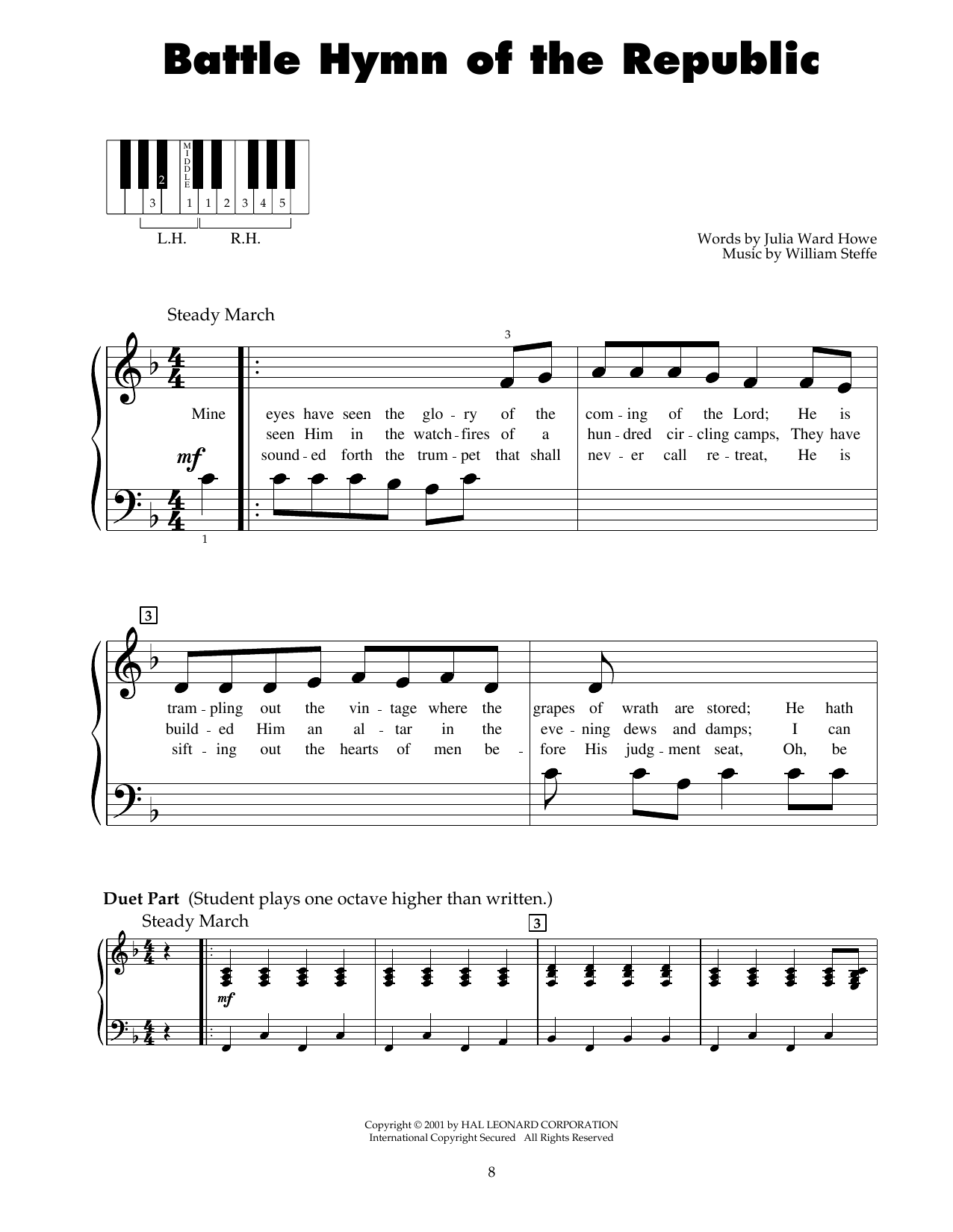 Download Julia Ward Howe Battle Hymn Of The Republic Sheet Music