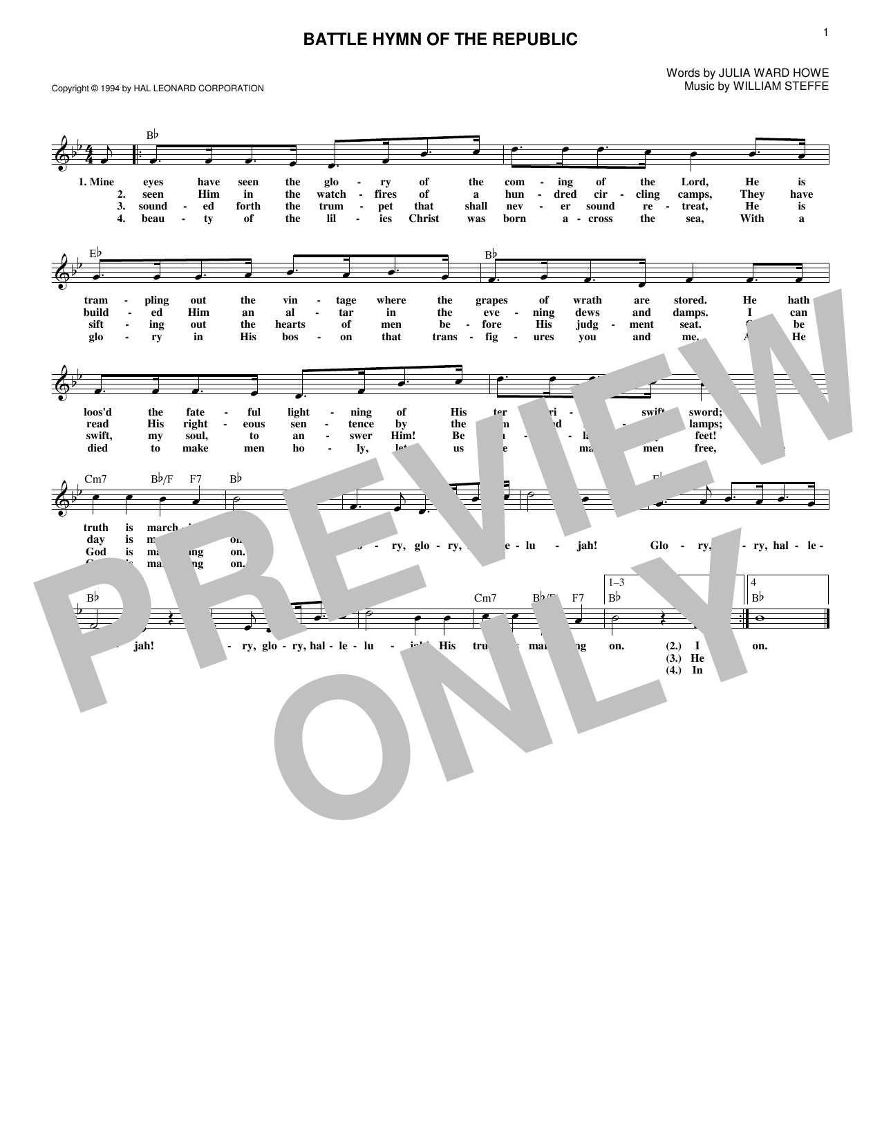 Download William Steffe Battle Hymn Of The Republic Sheet Music